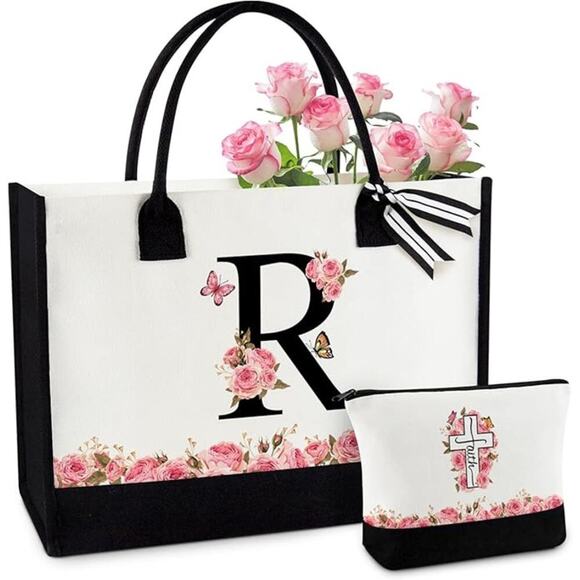 Floral Tote Bag Set - Mono 'R" Chic, Gift-Ready & Stylish Carryall - Picture 1 of 5